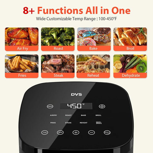 Air Fryer, DVS 8-in-1 Smart Compact 4QT Air Fryers, Shake Reminder