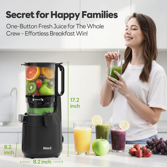 MAX5 Juicer Machines with 5.3" Mega Mouth & Large Feed Chute, Cold Press Juicer for Whole Fruits & Vegetables, Professional Slow Masticating juicer for Batch Juicing, High Juice Yield Easy to Clean
