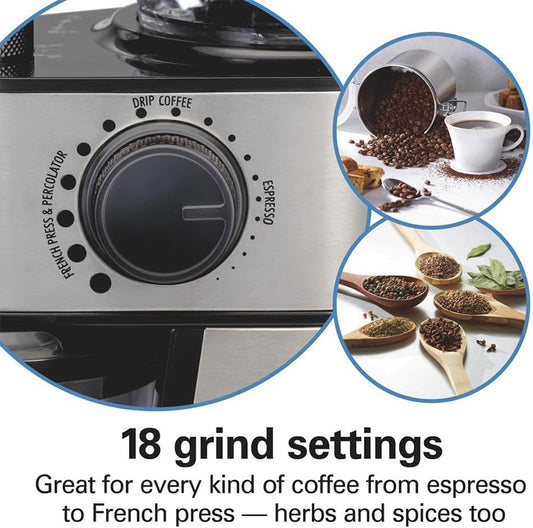 Sencre Beach Electric Burr Coffee Grinder with Large 16oz Hopper & 18 Settings For 2-14 Cups, Stainless Steel