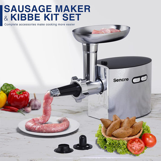 Sencre Meat Grinder, 2600W Max Stainless Steel Meat Grinder Electric, ETL Approved Heavy Duty Meat Mincer Machine with 2 Blades, 3 Plates, Sausage Stuffer Tube & Kubbe Kit for Home Kitchen Use