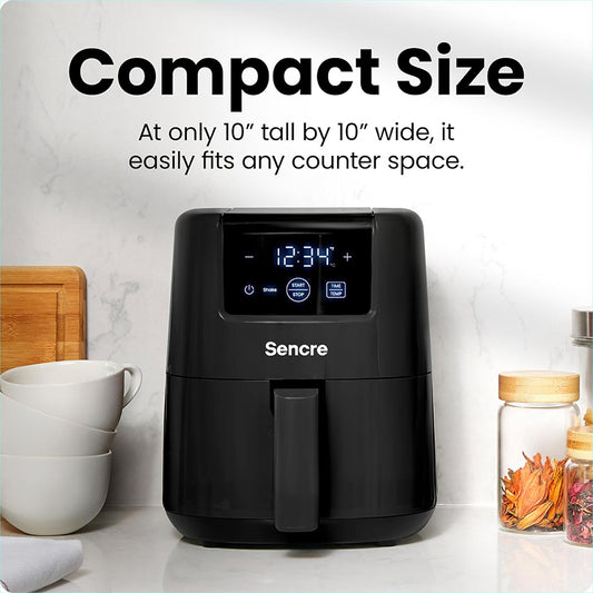 Sencre 2 Qt Mini Air Fryer – Digital Space-Saving Compact Air Fryer with Nonstick and Dishwasher Safe Basket, Quick & Easy Meals in Minutes, Features Digital Timer and Shake Reminder – Black