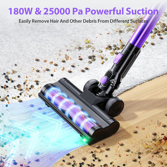 MAX5 Cordless Vacuum Cleaner, Up to 50 Mins Runtime Rechargeable Stick Vacuum, 25000pa 180W Lightweight Vacuum with HEPA Filter, 6In1 Vacuum Cleaners for Home Hardwood Floor