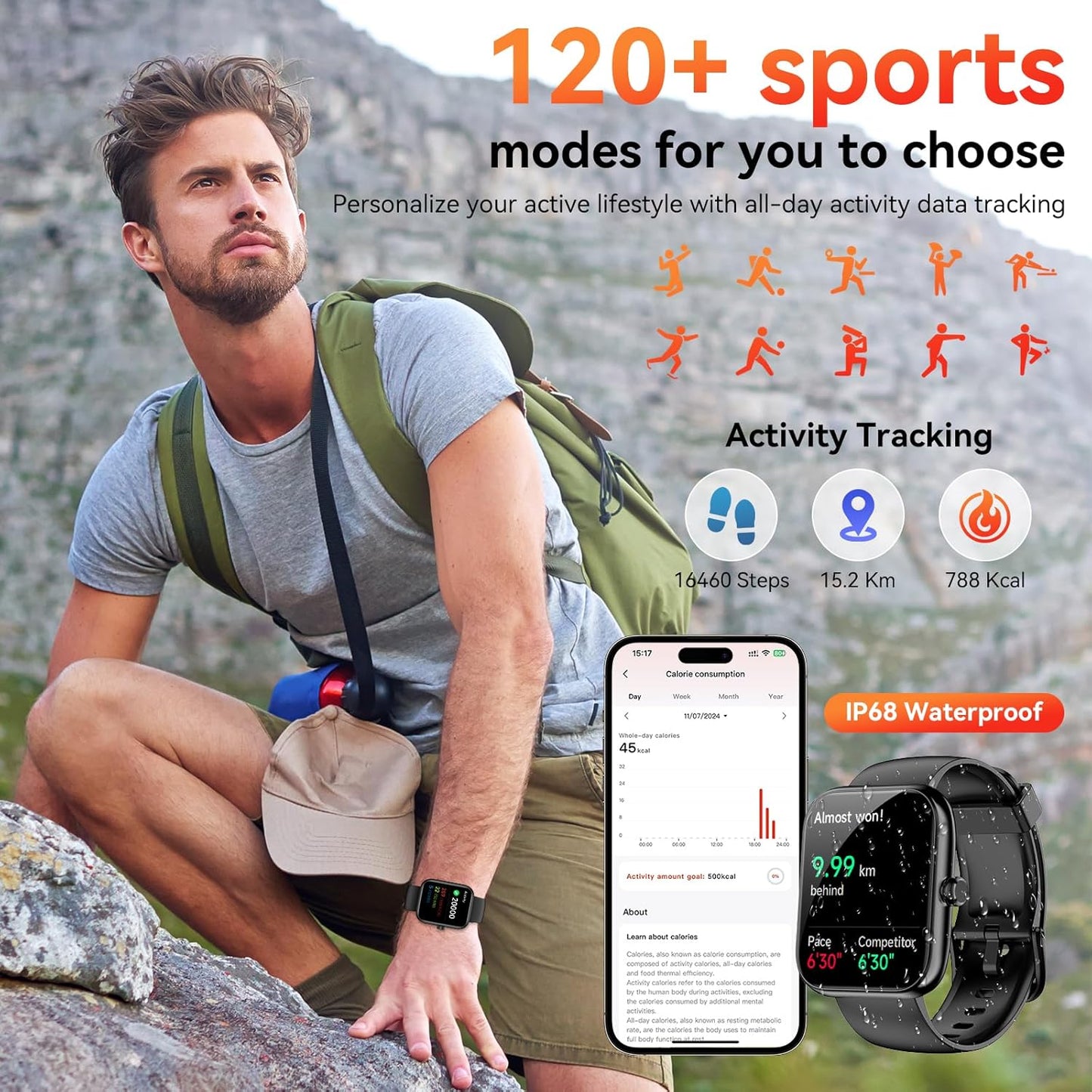 BeeFlavor Smart Watch with Alexa Built-in, 1.83" HD Touchscreen, Digital Bluetooth Calling, IP68 Waterproof Fitness Tracker, 120+ Sports Modes, 24/7 Heart Rate/Sleep Monitor for iPhone Android (Black)