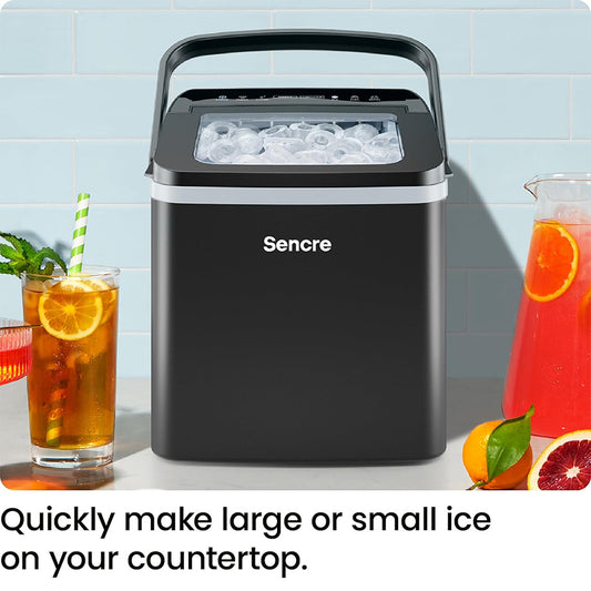 Sencre Smart Ice Maker Countertop, Portable Ice Machine with Voice Control, 9 Ice Cubes in 6 Minutes 3 Sizes, 26lbs/24Hrs, Self Cleaning RGB Lights, Quiet Ice Maker with Scoop for Kitchen Silver