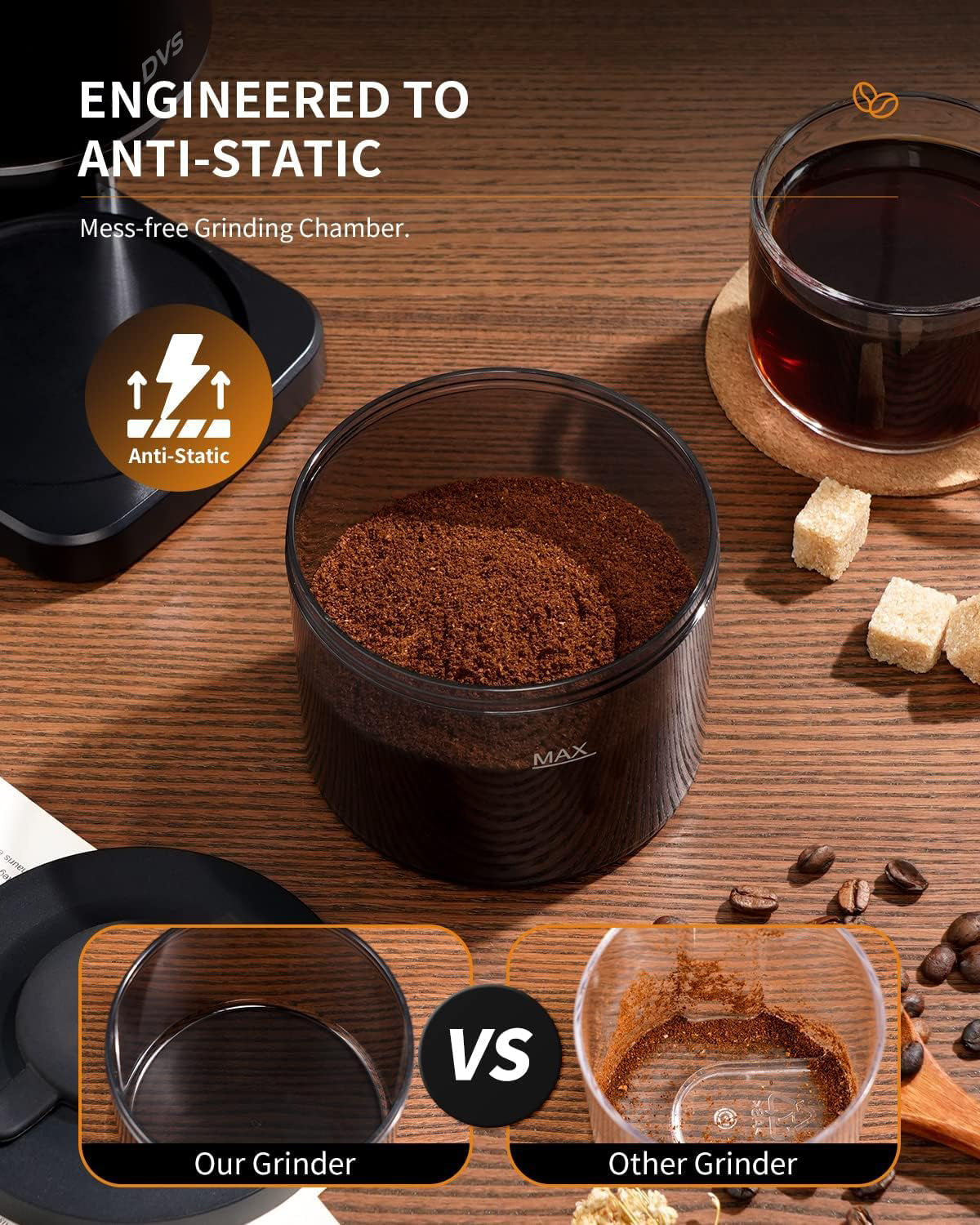 DVS Conical Burr Coffee Grinder Electric 2.0, Adjustable Coffee Bean Grinder