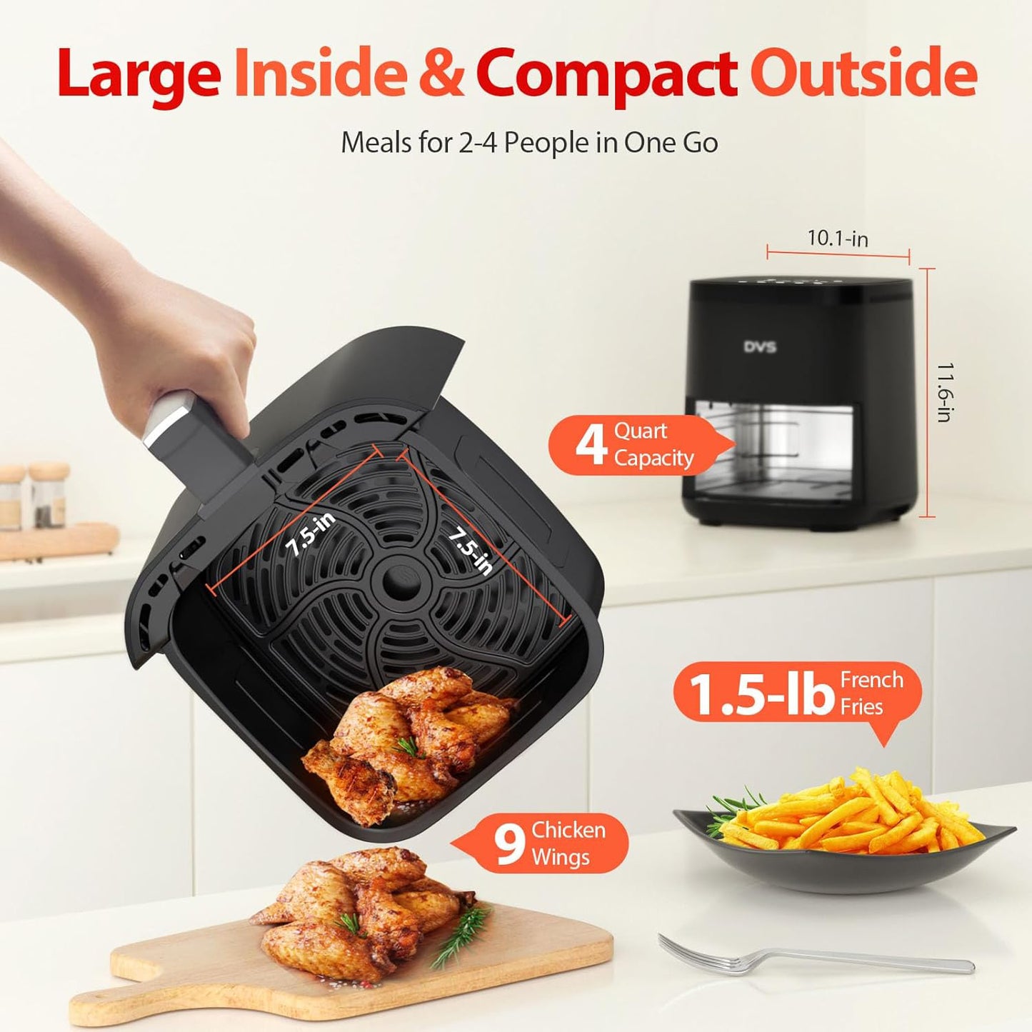 Air Fryer, DVS 8-in-1 Smart Compact 4QT Air Fryers, Shake Reminder
