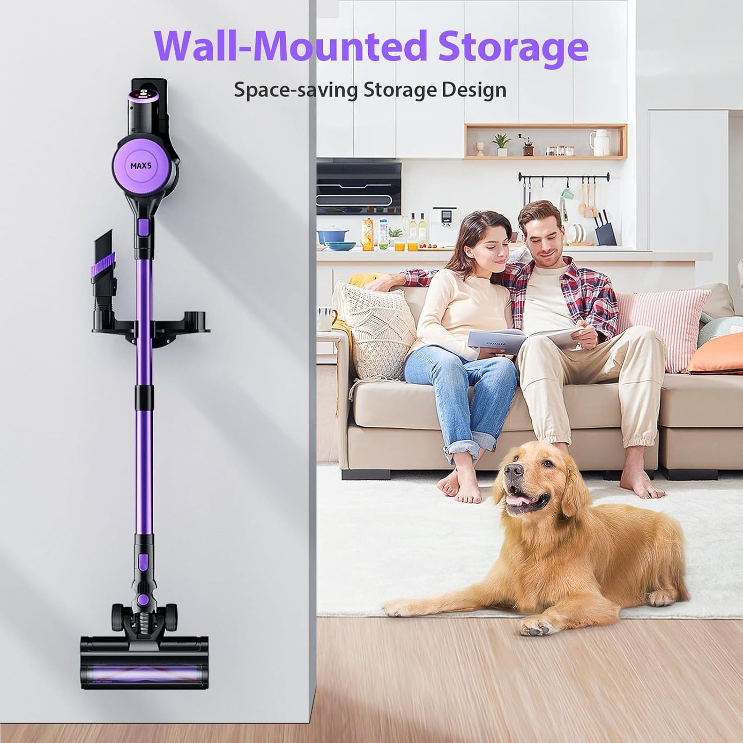 MAX5 Cordless Vacuum Cleaner, Up to 50 Mins Runtime Rechargeable Stick Vacuum, 25000pa 180W Lightweight Vacuum with HEPA Filter, 6In1 Vacuum Cleaners for Home Hardwood Floor