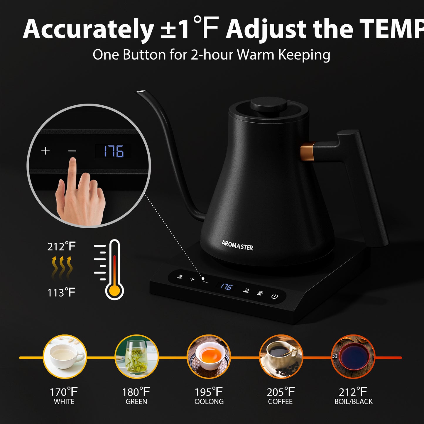 Aromaster Gooseneck Kettle with Temperature Control,Electric Pour Over Coffee Tea Kettle