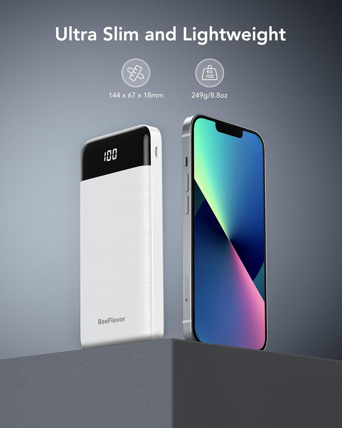 BeeFlavor Portable Charger with Built in Cables, Portable Charger with Cords Wires Slim 10000mAh Travel Battery Pack 6 Outputs 3 Inputs 3A Fast Charging Power Bank for Samsung Google Pixel LG Moto iPhone iPad