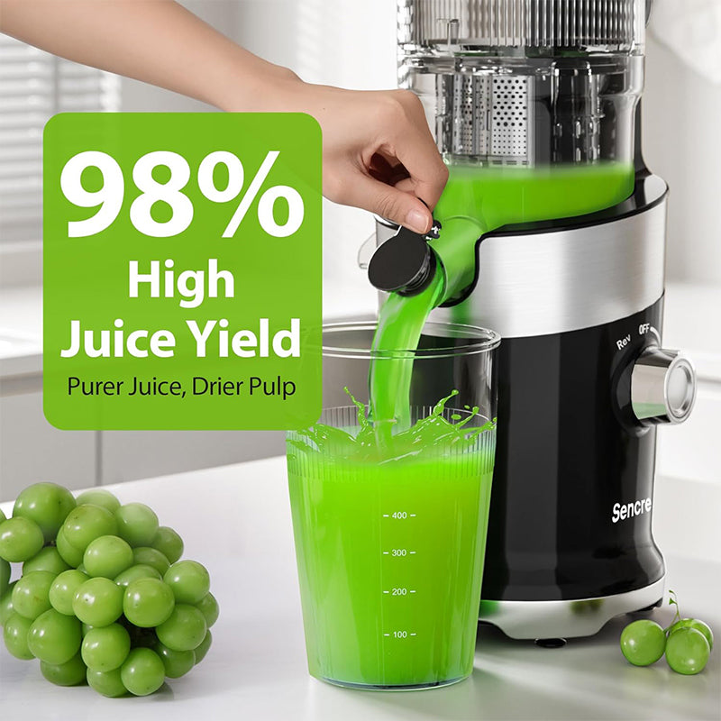 Juicer Machines, Sencre Cold Press Juicer,4.9" Wide Mouth Fits for Whole Fruits and Vegetables, Slow Masticating Juicer Easy to Clean, High Juice Yield,Black