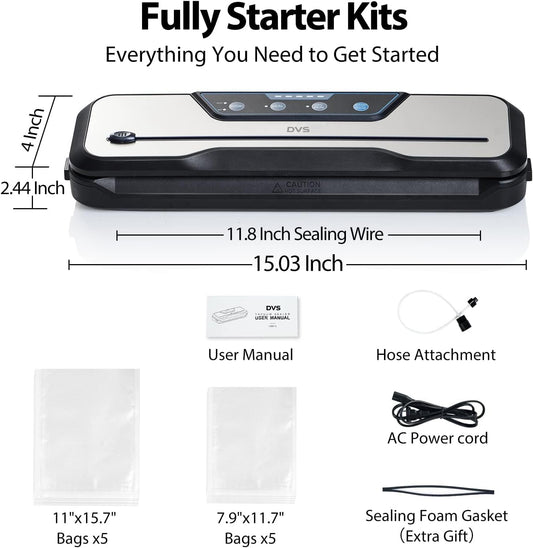 Vacuum Sealer Machine, with Starter Kit and 2-Year Warranty, DVS Automatic Air Sealing for Food Storage
