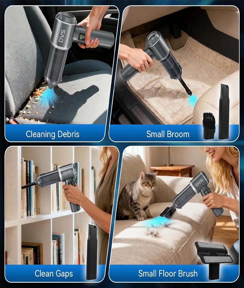 DVS 4-in-1 Car Vacuum Cleaner Portable Cordless Dust Remover 20,000 Pa Brushless Motor Powerful Handheld Wireless Charging Vacuum Cleaner LED Light