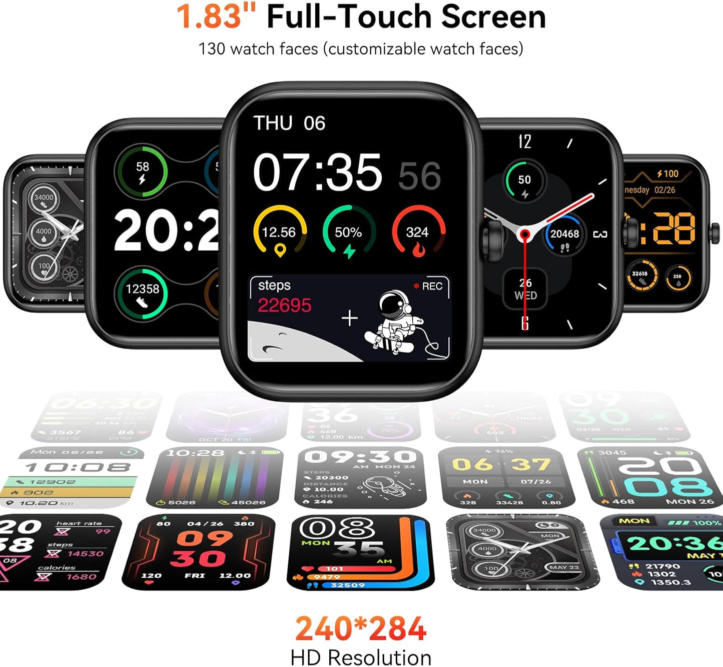 BeeFlavor Smart Watch with Alexa Built-in, 1.83" HD Touchscreen, Digital Bluetooth Calling, IP68 Waterproof Fitness Tracker, 120+ Sports Modes, 24/7 Heart Rate/Sleep Monitor for iPhone Android (Black)
