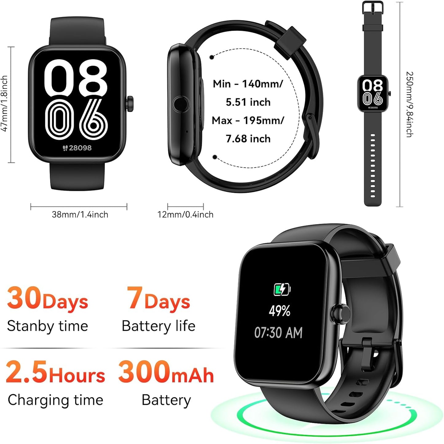 BeeFlavor Smart Watch with Alexa Built-in, 1.83" HD Touchscreen, Digital Bluetooth Calling, IP68 Waterproof Fitness Tracker, 120+ Sports Modes, 24/7 Heart Rate/Sleep Monitor for iPhone Android (Black)
