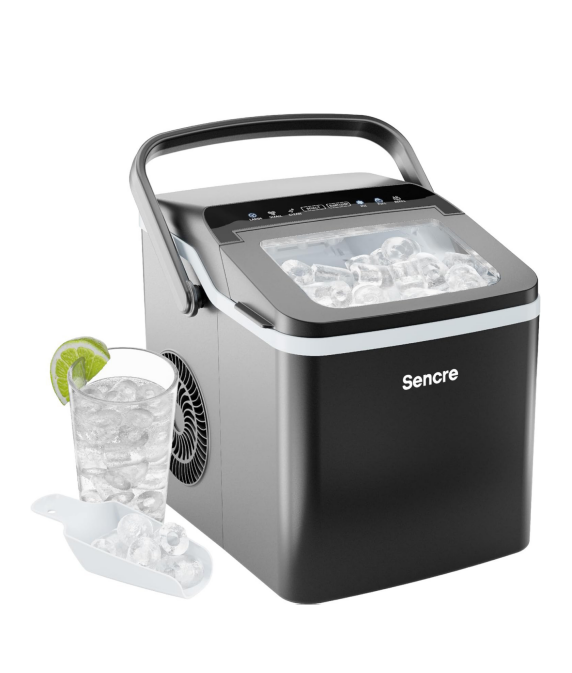 Sencre Smart Ice Maker Countertop, Portable Ice Machine with Voice Control, 9 Ice Cubes in 6 Minutes 3 Sizes, 26lbs/24Hrs, Self Cleaning RGB Lights, Quiet Ice Maker with Scoop for Kitchen Silver
