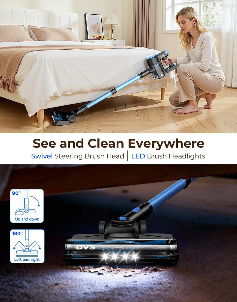 DVS Cordless Vacuum Cleaner, Lightweight Stick Vacuum with Powerful Suction