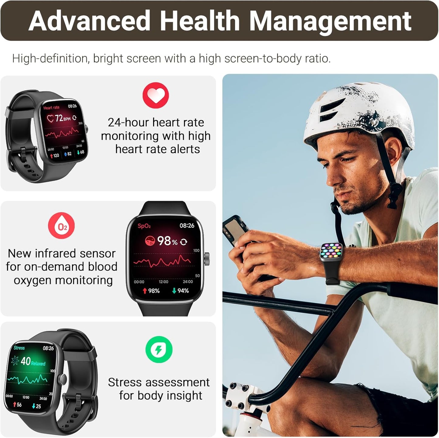 1etsfit  AMOLED S7 Smart Watch Bluetooth Call 1.85” Ultra HD Screen,Dynamic Dials Messages Push 100+ Sports Modes