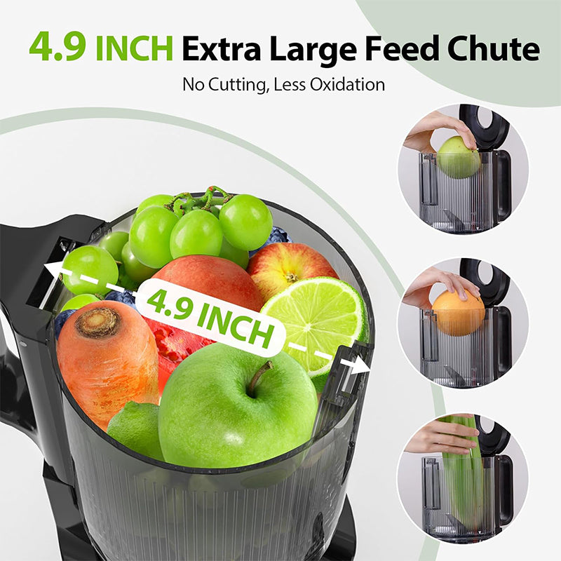 Juicer Machines, Sencre Cold Press Juicer,4.9" Wide Mouth Fits for Whole Fruits and Vegetables, Slow Masticating Juicer Easy to Clean, High Juice Yield,Black