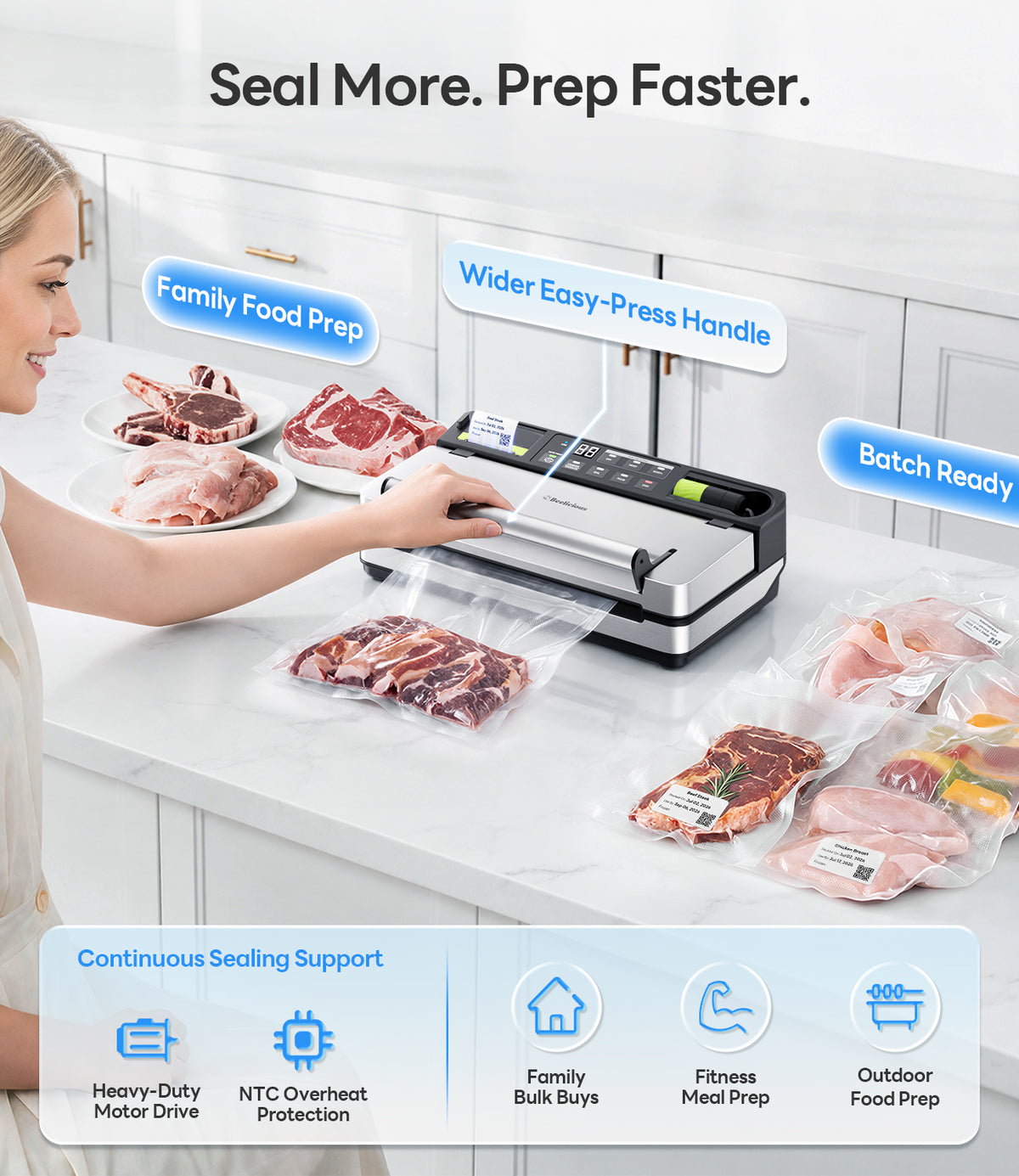 98kPa Smart Vacuum Sealer with FreshTrack Label Printing & Food Manager App
