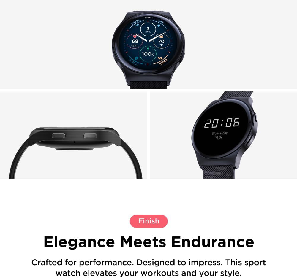 BeeFlavor Moto Watch 120 - Premium Bluetooth Smartwatch with AMOLED Display, 10-Day Battery, Heart Rate & SpO2 Tracking, Fitness & Health Monitoring, Compatible with Android and iPhone - Phantom Black