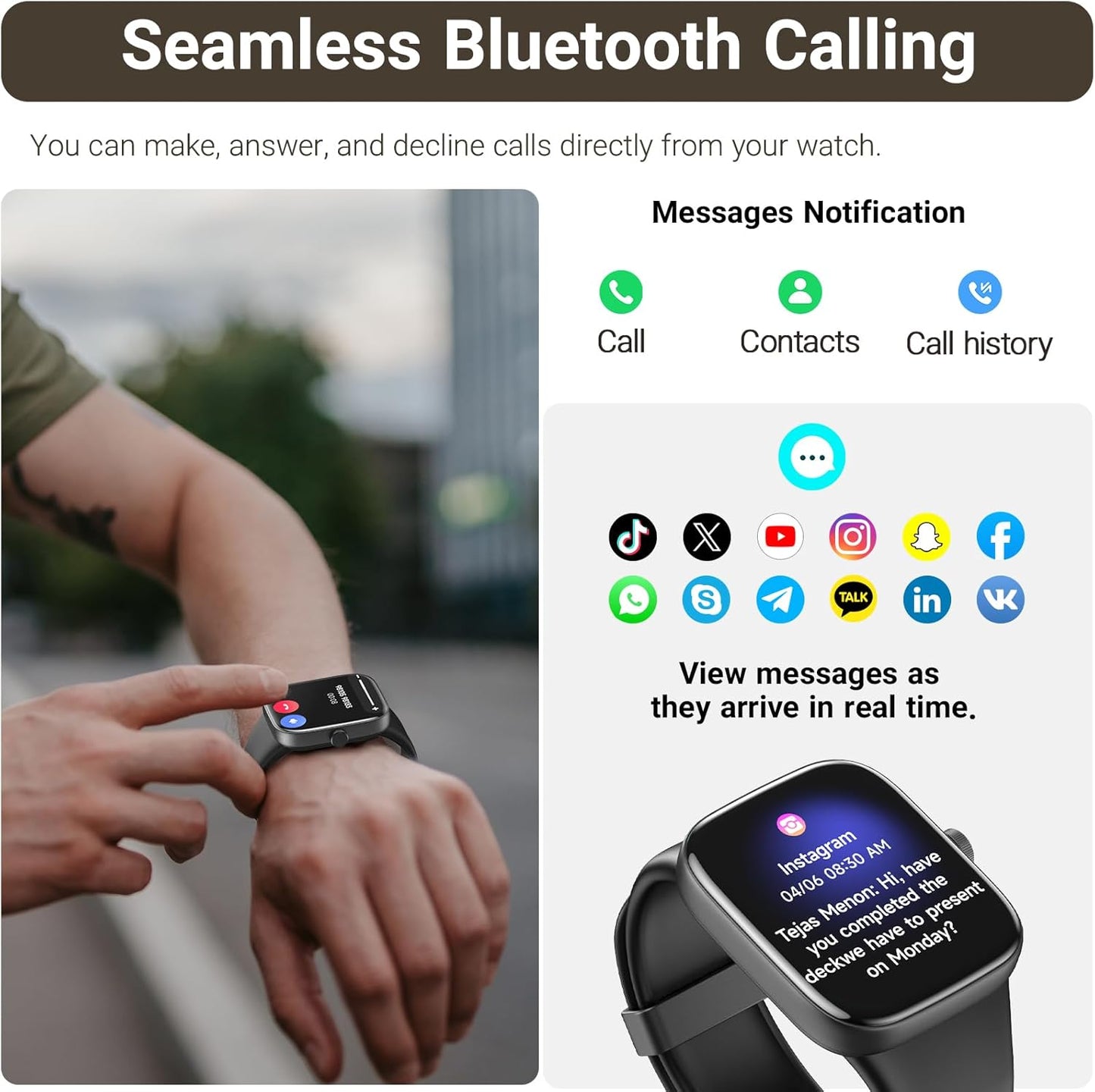 1etsfit  AMOLED S7 Smart Watch Bluetooth Call 1.85” Ultra HD Screen,Dynamic Dials Messages Push 100+ Sports Modes