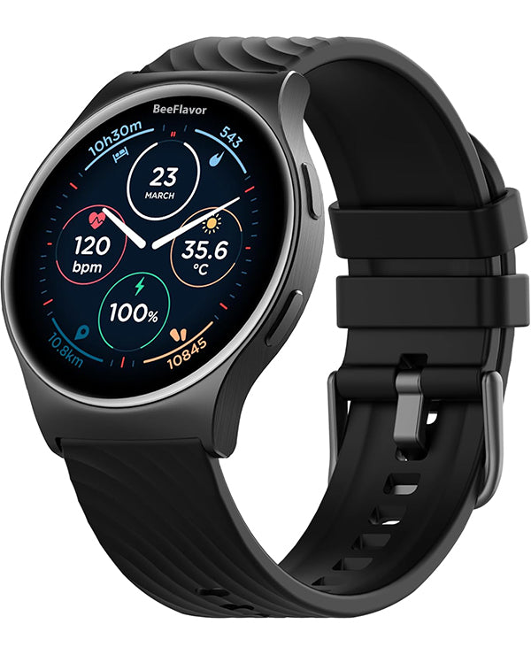 BeeFlavor Moto Watch 120 - Premium Bluetooth Smartwatch with AMOLED Display, 10-Day Battery, Heart Rate & SpO2 Tracking, Fitness & Health Monitoring, Compatible with Android and iPhone - Phantom Black