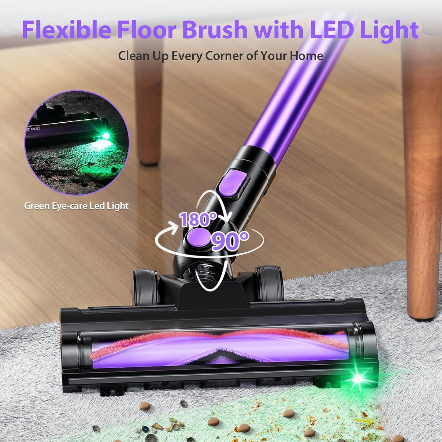 MAX5 Cordless Vacuum Cleaner, Up to 50 Mins Runtime Rechargeable Stick Vacuum, 25000pa 180W Lightweight Vacuum with HEPA Filter, 6In1 Vacuum Cleaners for Home Hardwood Floor