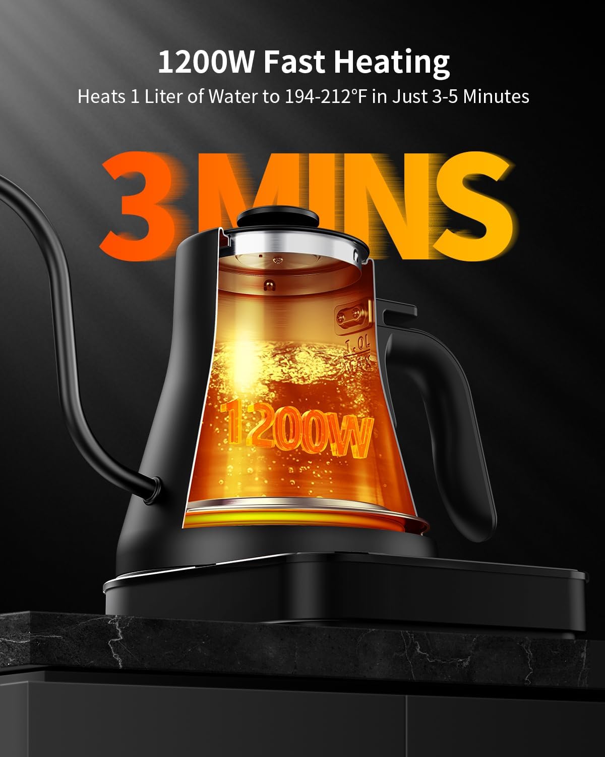 DVS Gooseneck Electric Kettle with 1-Degree Precision Temperature Control