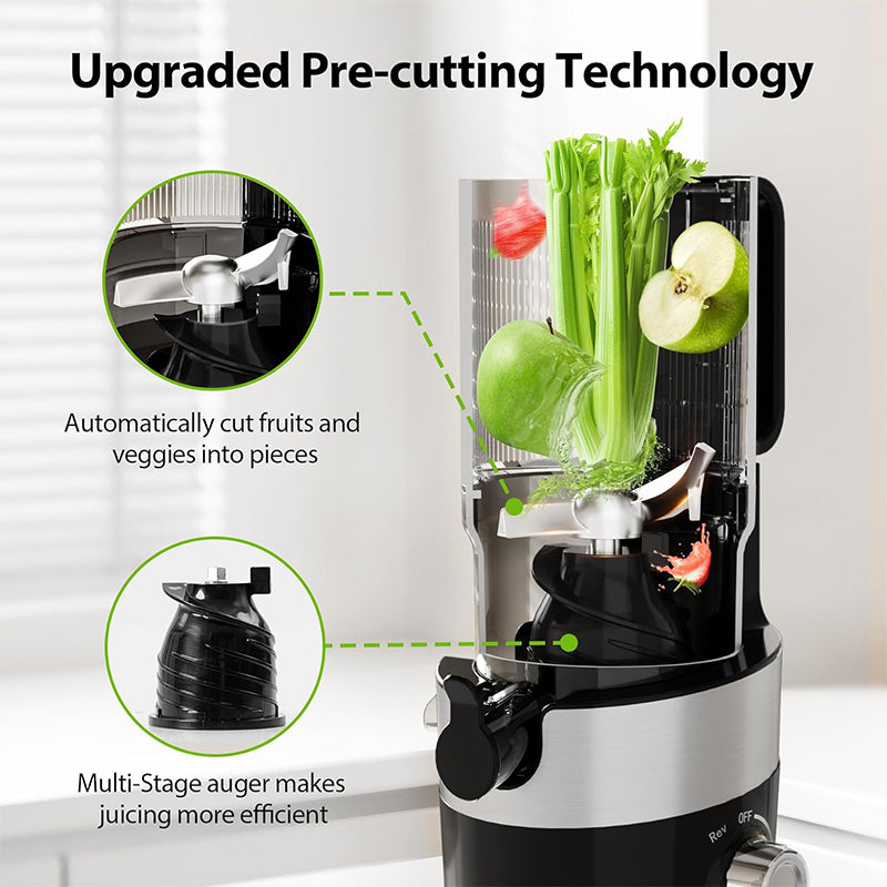 Juicer Machines, Sencre Cold Press Juicer,4.9" Wide Mouth Fits for Whole Fruits and Vegetables, Slow Masticating Juicer Easy to Clean, High Juice Yield,Black