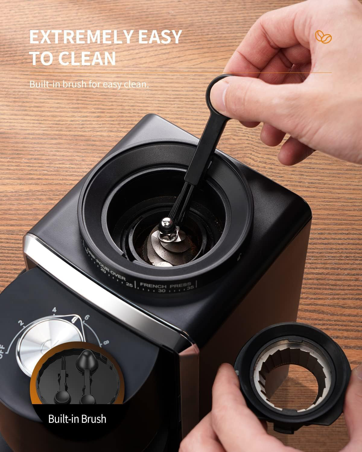 DVS Conical Burr Coffee Grinder Electric 2.0, Adjustable Coffee Bean Grinder