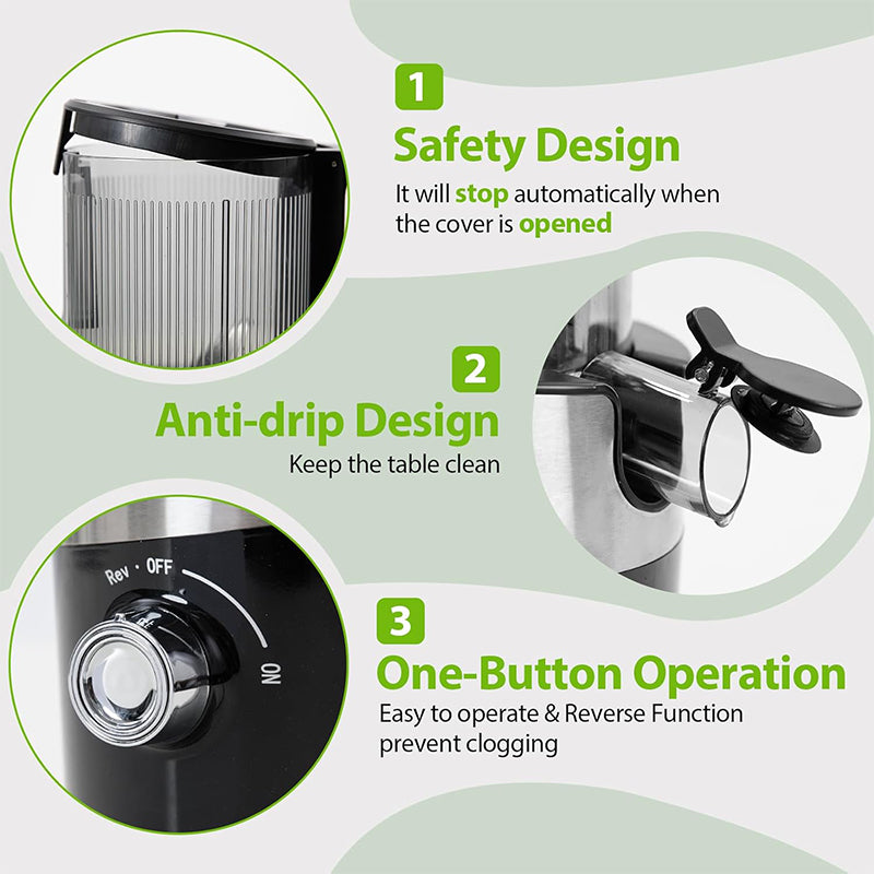 Juicer Machines, Sencre Cold Press Juicer,4.9" Wide Mouth Fits for Whole Fruits and Vegetables, Slow Masticating Juicer Easy to Clean, High Juice Yield,Black