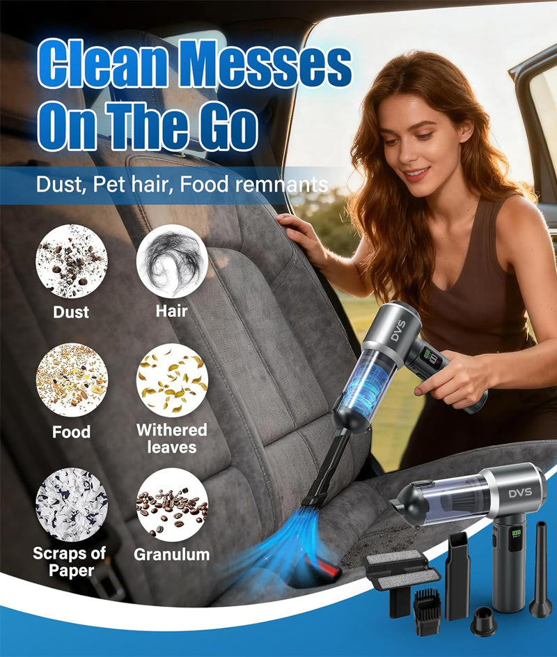 DVS 4-in-1 Car Vacuum Cleaner Portable Cordless Dust Remover 20,000 Pa Brushless Motor Powerful Handheld Wireless Charging Vacuum Cleaner LED Light
