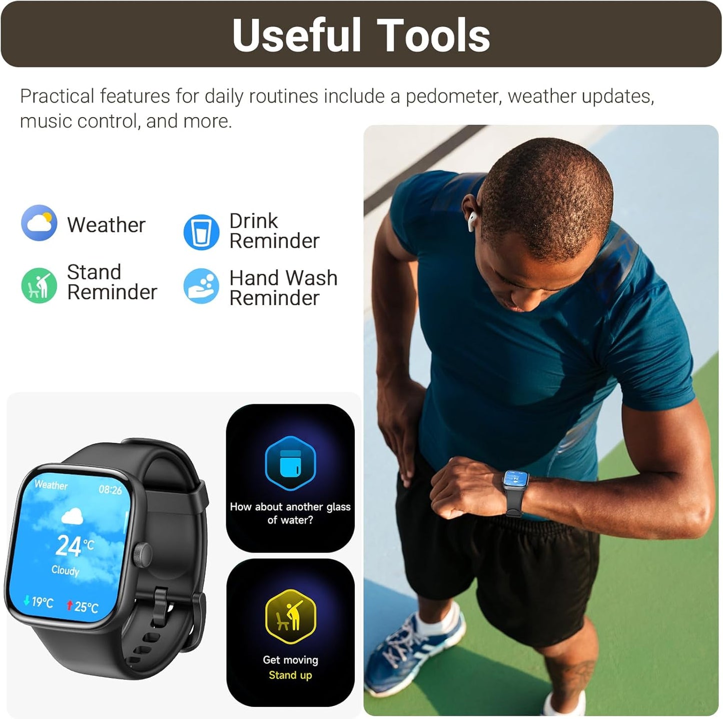 1etsfit  AMOLED S7 Smart Watch Bluetooth Call 1.85” Ultra HD Screen,Dynamic Dials Messages Push 100+ Sports Modes