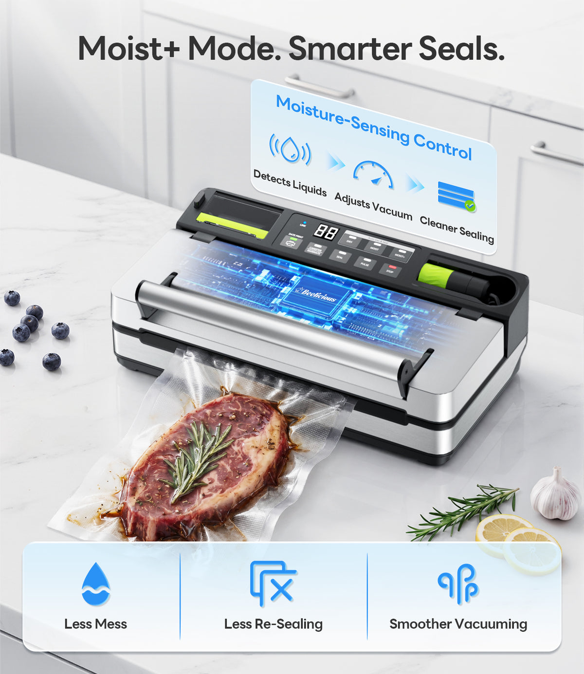 98kPa Smart Vacuum Sealer with FreshTrack Label Printing & Food Manager App