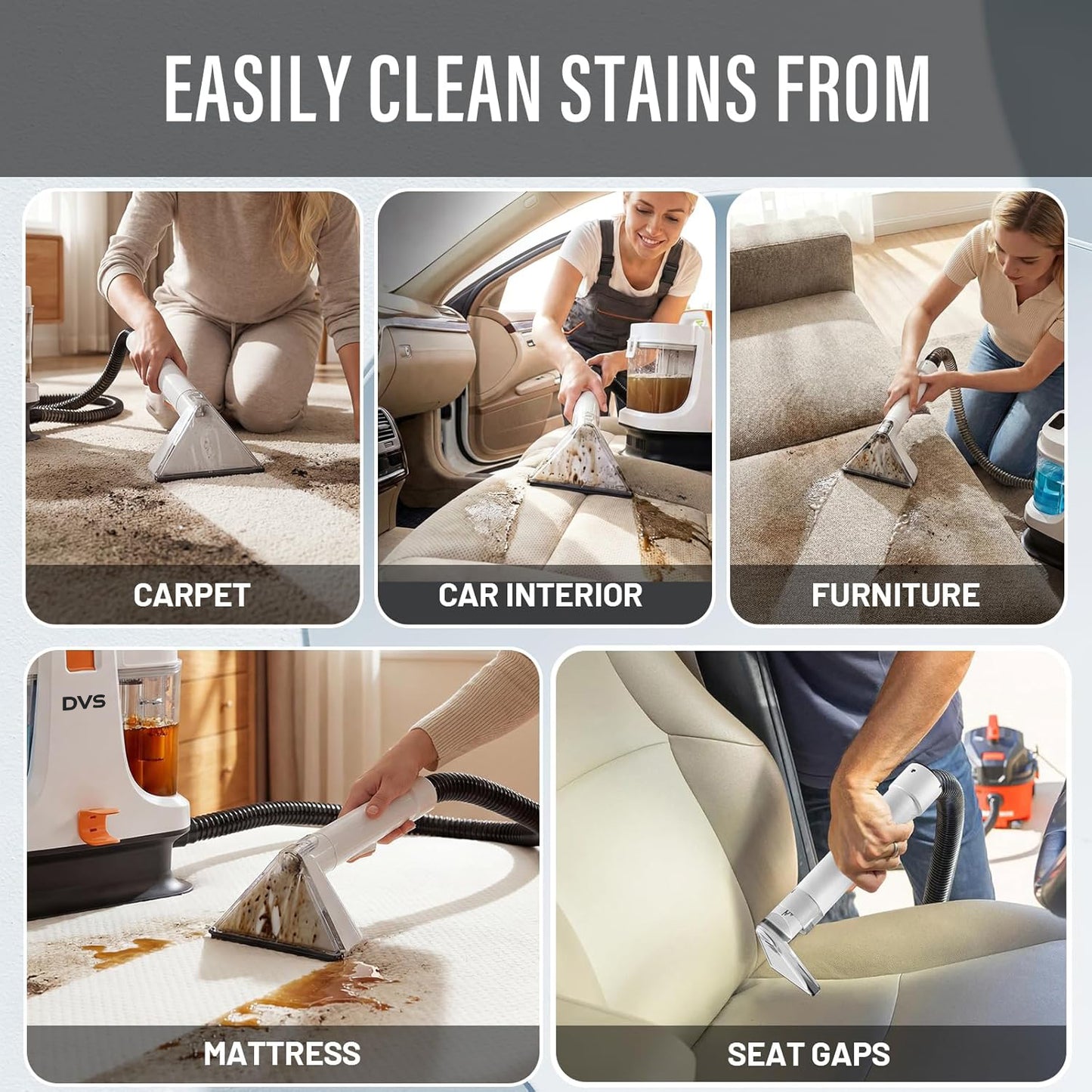 DVS Portable Carpet & Upholestery Cleaner Machine for Pets, Spot, Stain,Couch Cleaner Machine with 15Kpa Powerful Suction