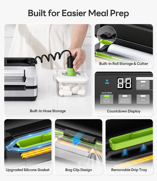 98kPa Smart Vacuum Sealer with FreshTrack Label Printing & Food Manager App