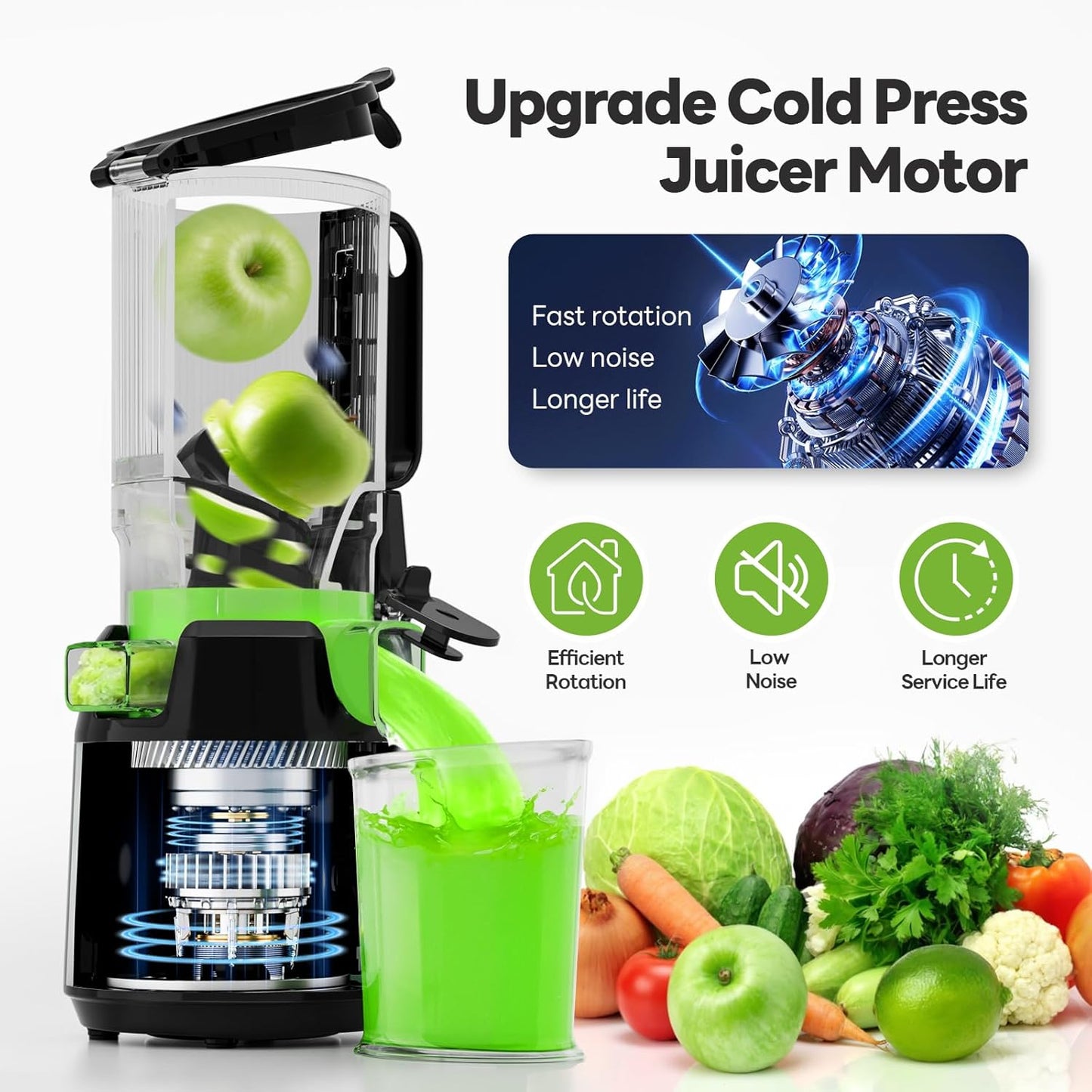 MAX5 Juicer Machines with 5.3" Mega Mouth & Large Feed Chute, Cold Press Juicer for Whole Fruits & Vegetables, Professional Slow Masticating juicer for Batch Juicing, High Juice Yield Easy to Clean