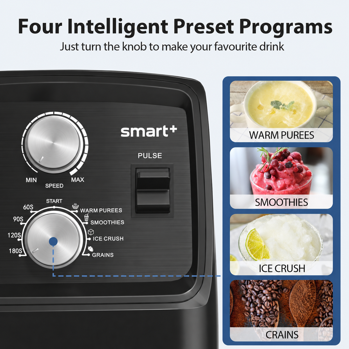 Beelicious Smart+ 1800W Professional Blender, 68 Oz. Large Capacity, 2-in-1 Blender & Grinder Combo, BPA-Free Countertop Blender for Smoothies, Ice Crush & Frozen Drinks, Platinum