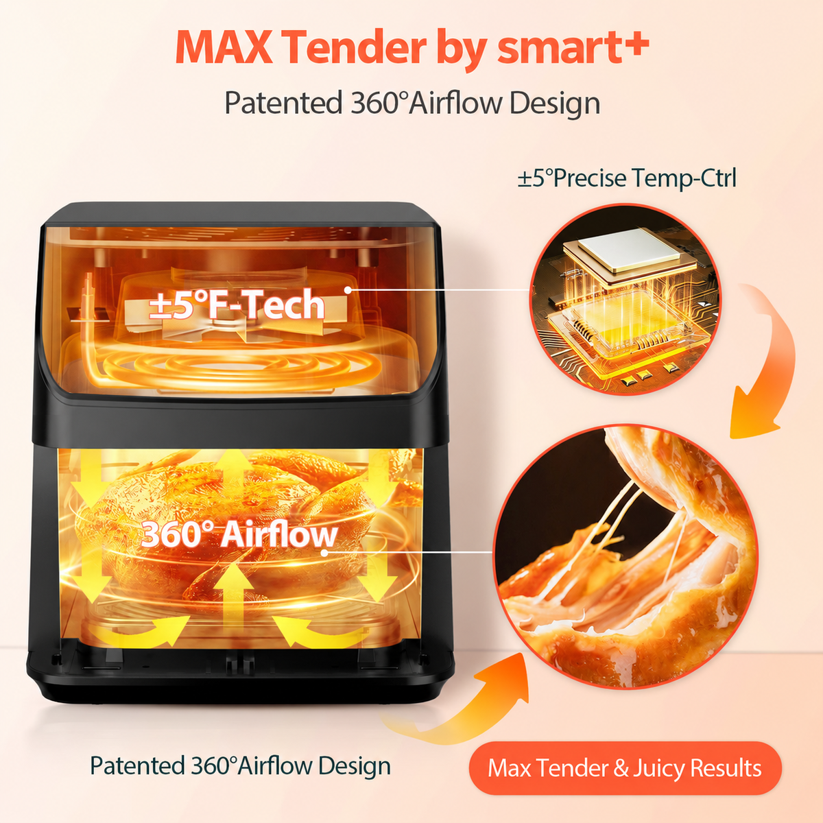 Beelicious Smart+ 5.8Qt Large Air Fryer with Viewing Window, 12-in-1 Digital Air Fryer, Flavor-Lock Technology, Shake Reminder, Dishwasher-Safe Nonstick Basket, 40+ Recipes, Black