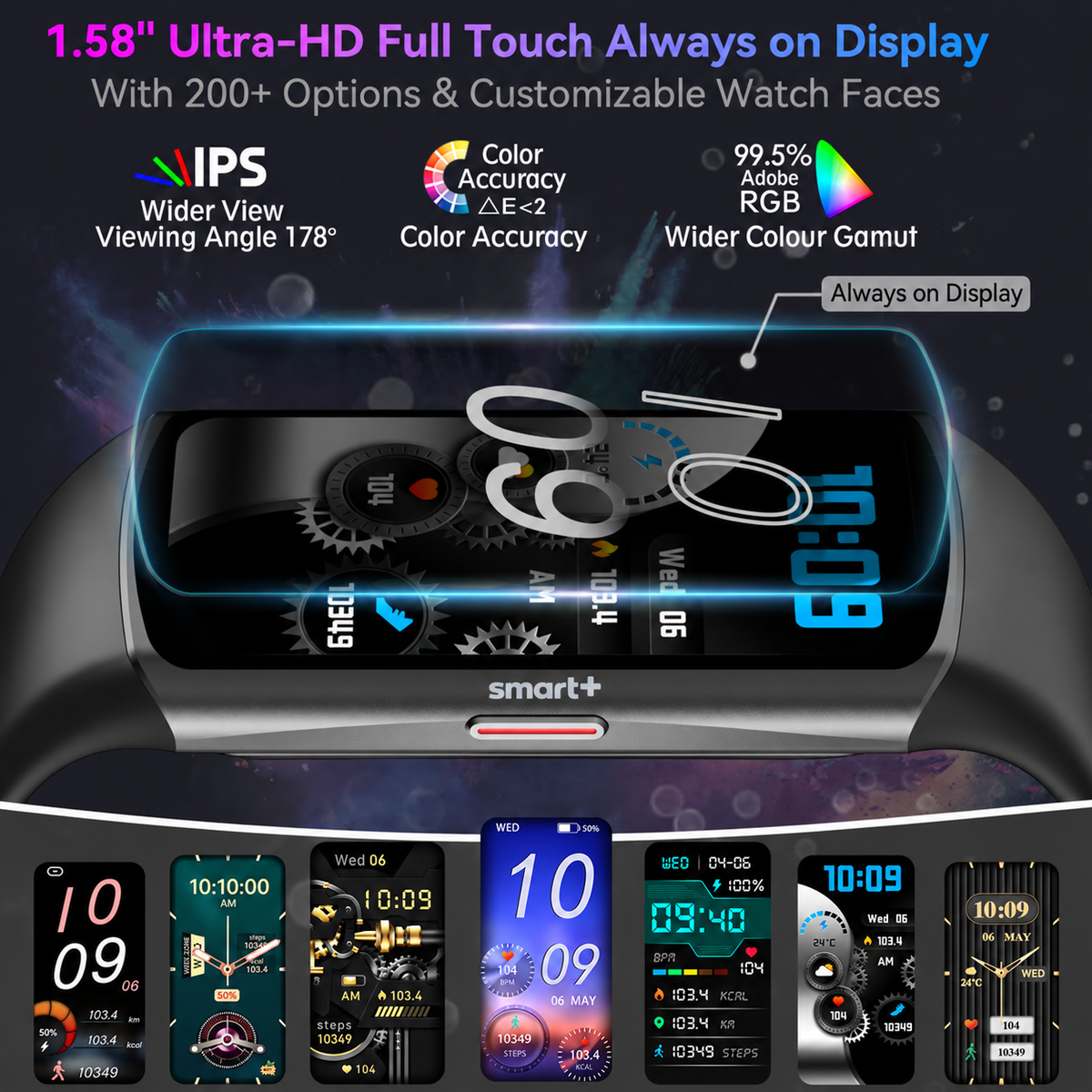 Beelicious Smart+ Fitness Smart Watch with 24/7 Heart Rate & Wellness Tracking, Blood Oxygen, Sleep Monitor, 120+ Sports Modes, Activity Tracker, IP68 Waterproof for Android & iPhone, Women & Men