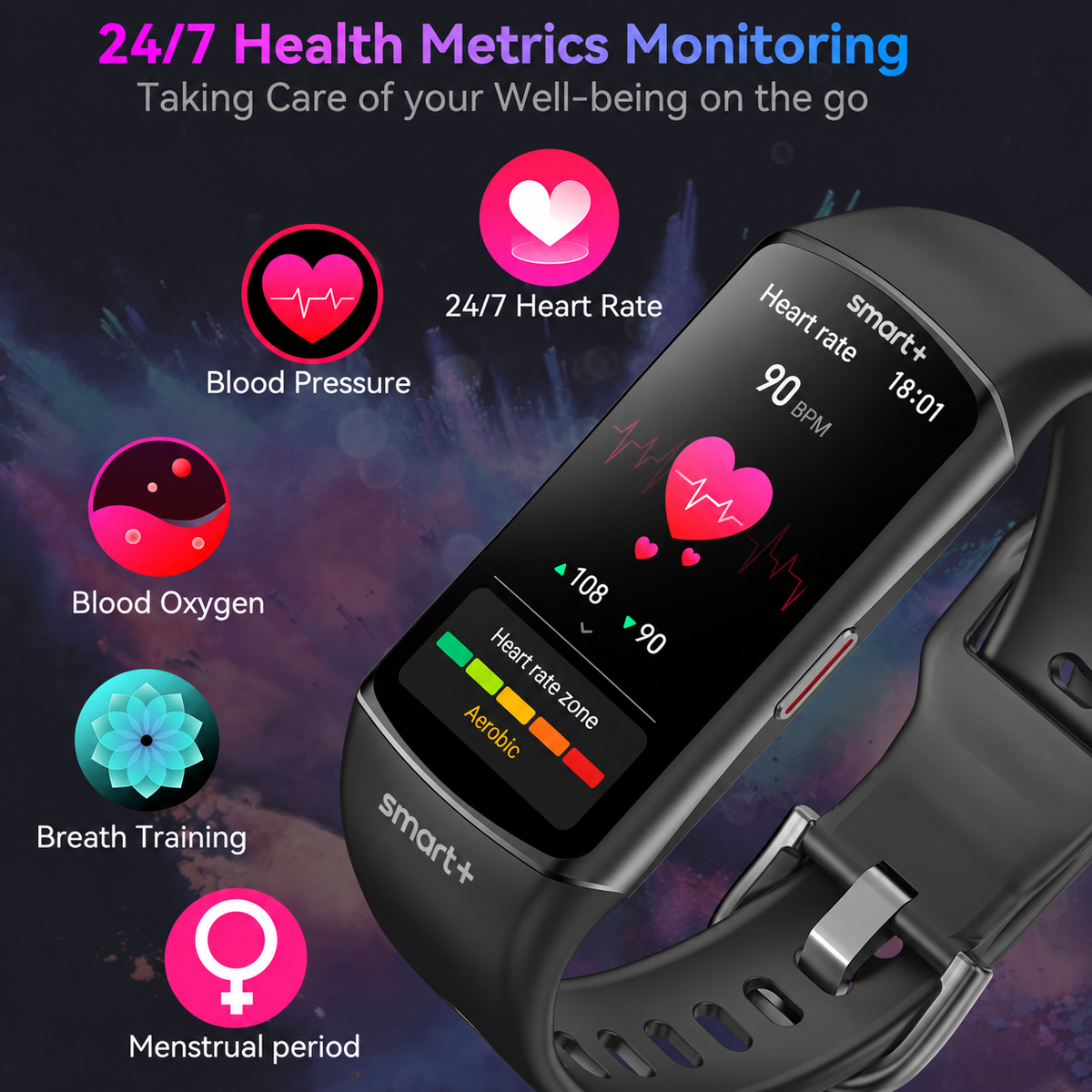 Beelicious Smart+ Fitness Smart Watch with 24/7 Heart Rate & Wellness Tracking, Blood Oxygen, Sleep Monitor, 120+ Sports Modes, Activity Tracker, IP68 Waterproof for Android & iPhone, Women & Men