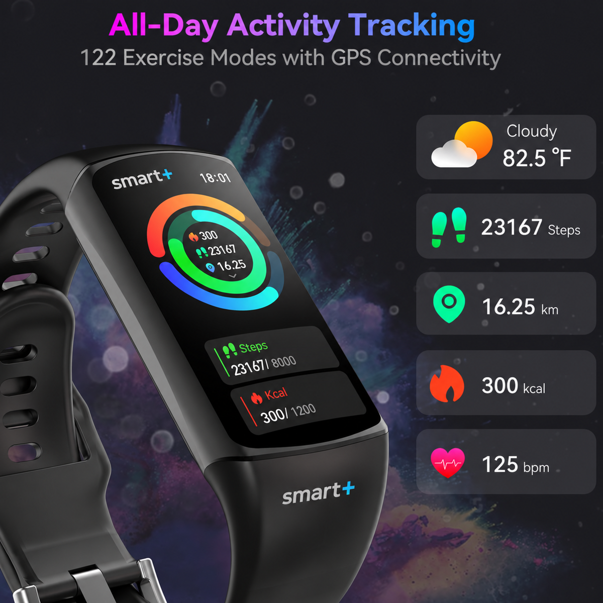 Beelicious Smart+ Fitness Smart Watch with 24/7 Heart Rate & Wellness Tracking, Blood Oxygen, Sleep Monitor, 120+ Sports Modes, Activity Tracker, IP68 Waterproof for Android & iPhone, Women & Men
