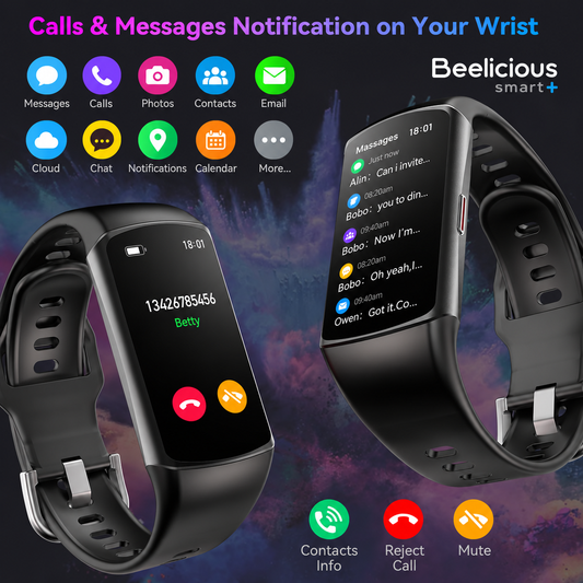 Beelicious Smart+ Fitness Smart Watch with 24/7 Heart Rate & Wellness Tracking, Blood Oxygen, Sleep Monitor, 120+ Sports Modes, Activity Tracker, IP68 Waterproof for Android & iPhone, Women & Men