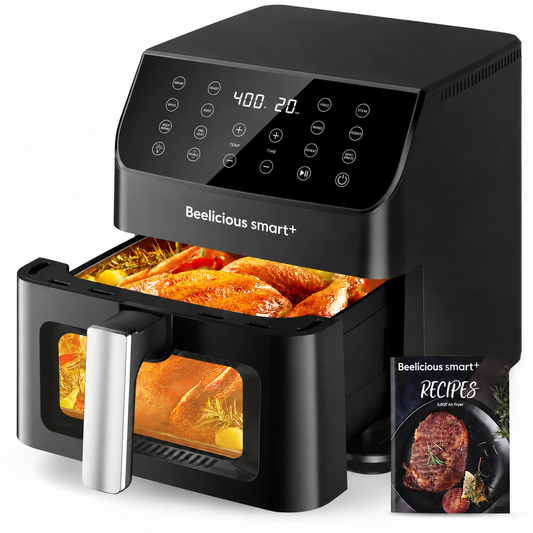 Beelicious Smart+ 5.8Qt Large Air Fryer with Viewing Window, 12-in-1 Digital Air Fryer, Flavor-Lock Technology, Shake Reminder, Dishwasher-Safe Nonstick Basket, 40+ Recipes, Black