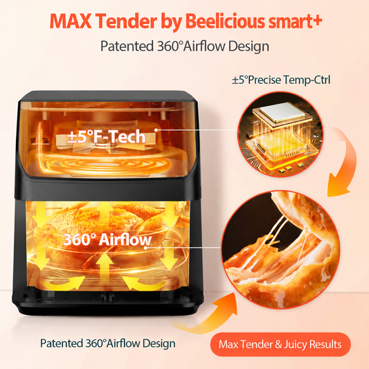 Beelicious Smart+ 5.8Qt Large Air Fryer with Viewing Window, 12-in-1 Digital Air Fryer, Flavor-Lock Technology, Shake Reminder, Dishwasher-Safe Nonstick Basket, 40+ Recipes, Black